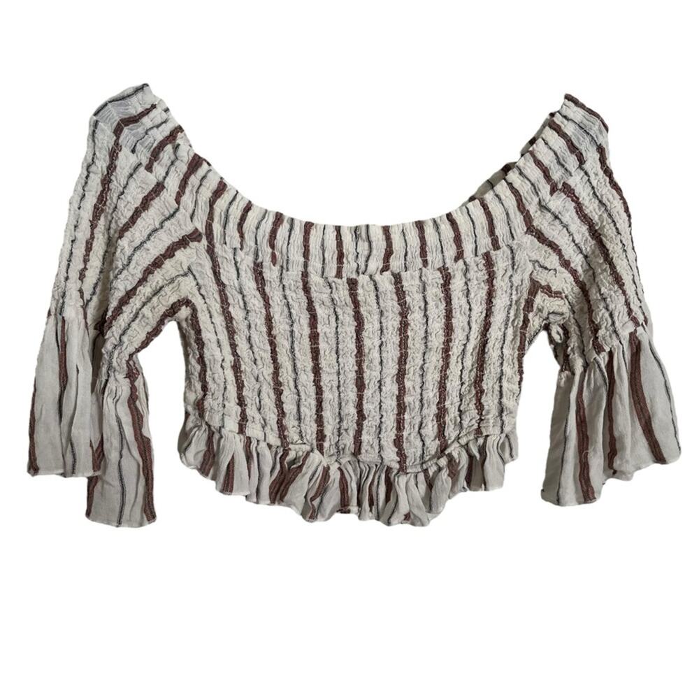 Free People Smock Around Striped Top Off the Shoulder Flutter Sleeve Cowgirl XS